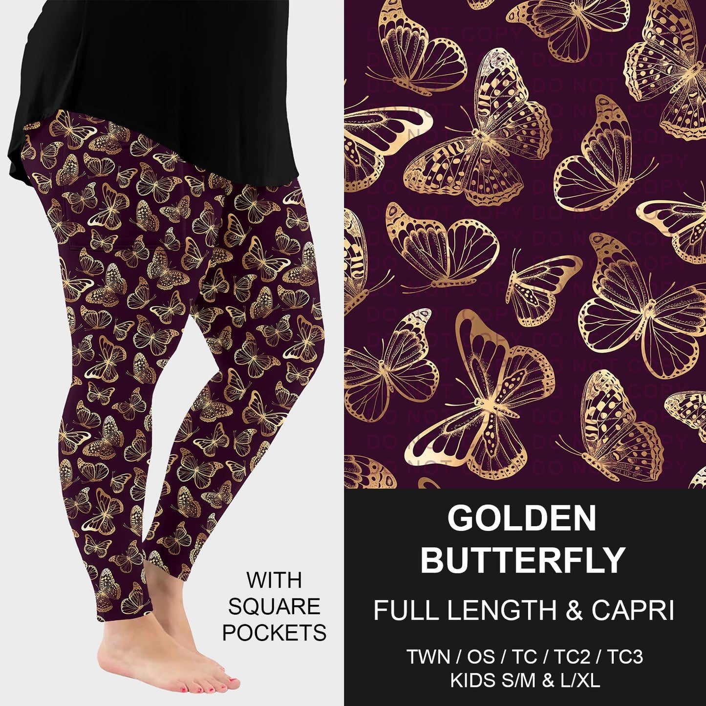 B260 - Preorder Golden Butterfly Leggings w/ Pockets (Closes 11/09. ETA: mid Jan.)
