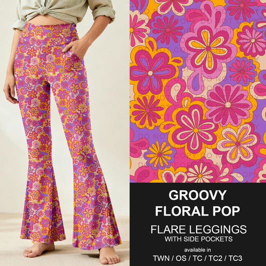 B259 - Preorder Groovy Floral Pop Flare Leggings (Closes 11/07. ETA: mid Jan.)