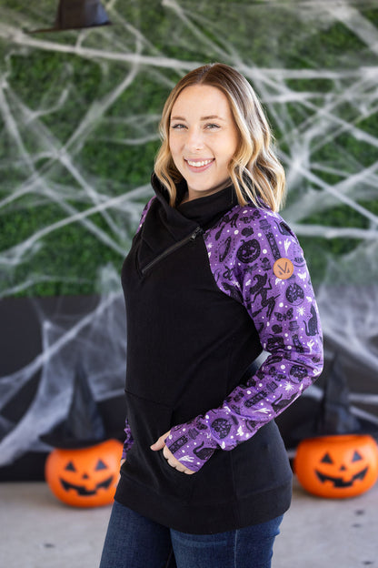 IN STOCK Zoey ZipCowl Sweatshirt - I Put A Spell On You and Black FINAL SALE