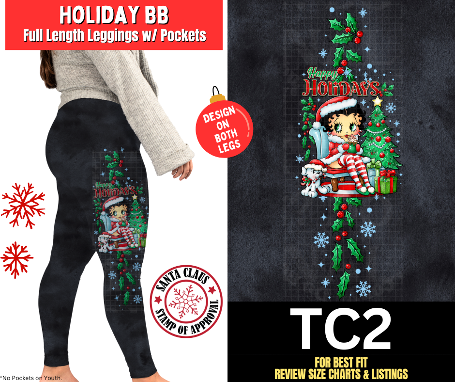 Holiday BB Watercolor Fleece Leggings W/ Side Leg Designs