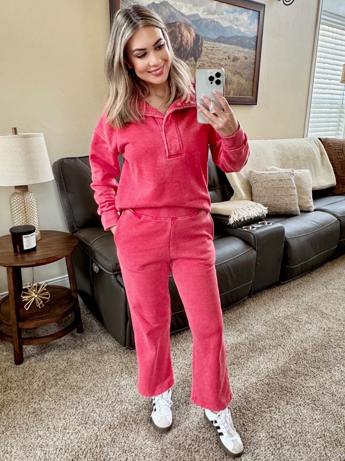 IN STOCK Wide Leg Vintage Wash Bottoms - Red