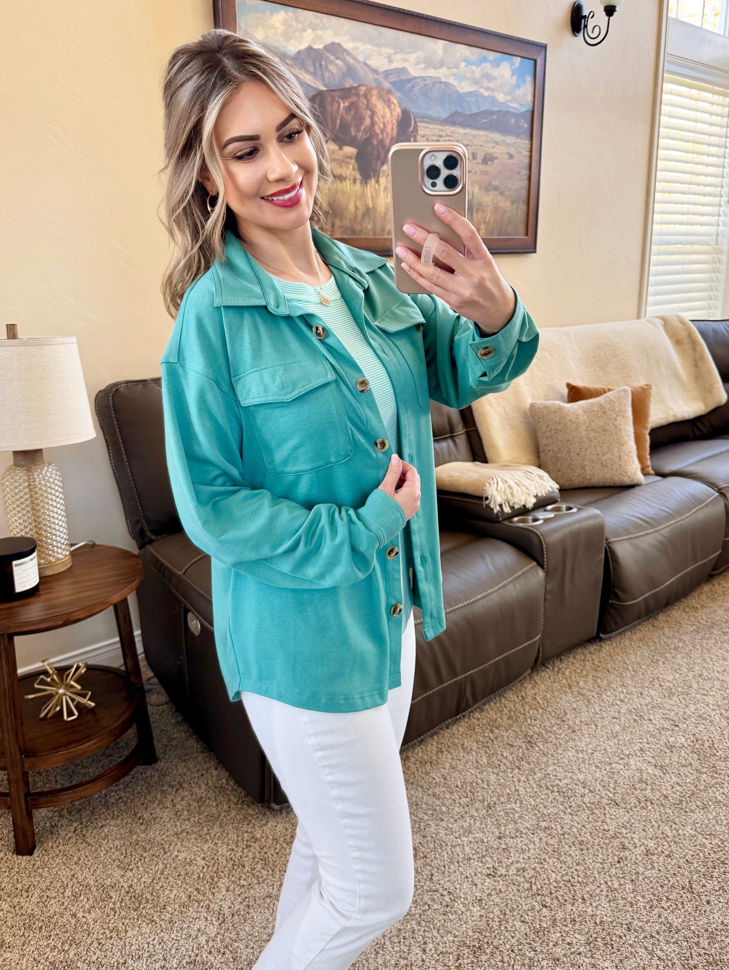IN STOCK Brenna Button Down Top - Teal FINAL SALE