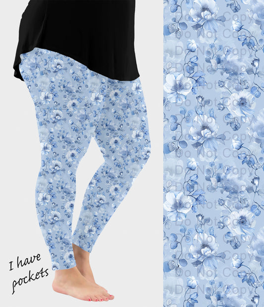 RTS - Light Blue Floral Leggings w/ Pockets