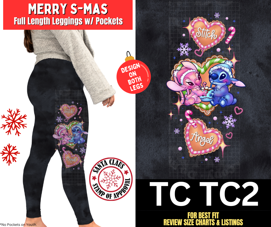 Merry S-mas Watercolor Full Length Leggings w/ Side Leg Designs