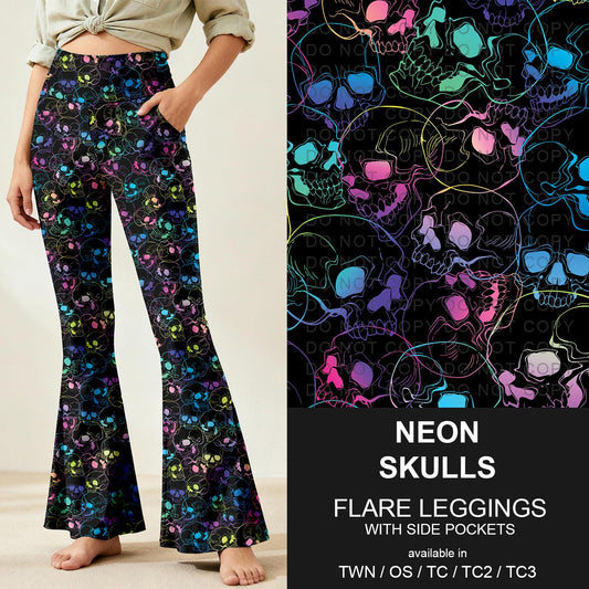 B259 - Preorder Neon Skulls Flare Leggings (Closes 11/07. ETA: mid Jan.)
