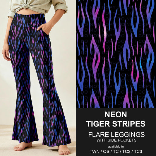 B259 - Preorder Neon Tiger Stripes Flare Leggings (Closes 11/07. ETA: mid Jan.)