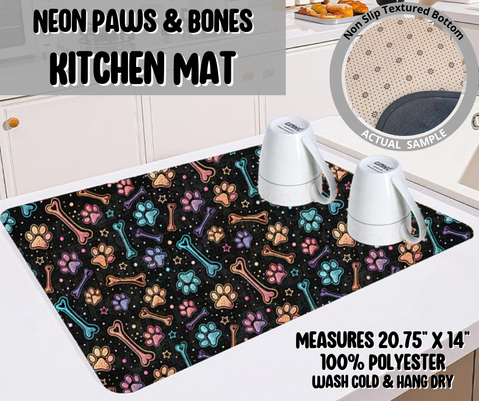 Neon Paws & Bones Kitchen Mat