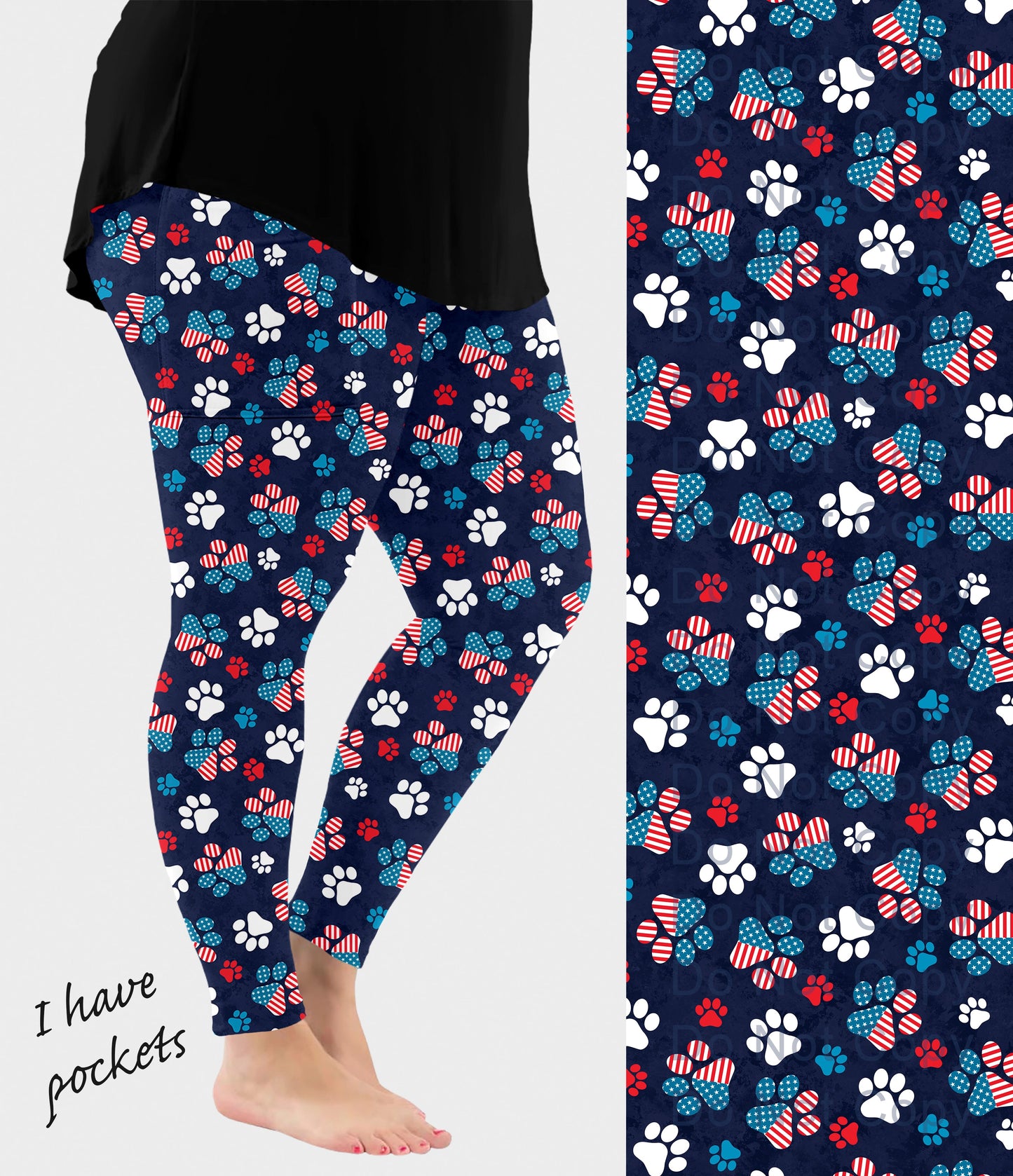 RTS - Patriotic Paws Leggings w/ Pockets