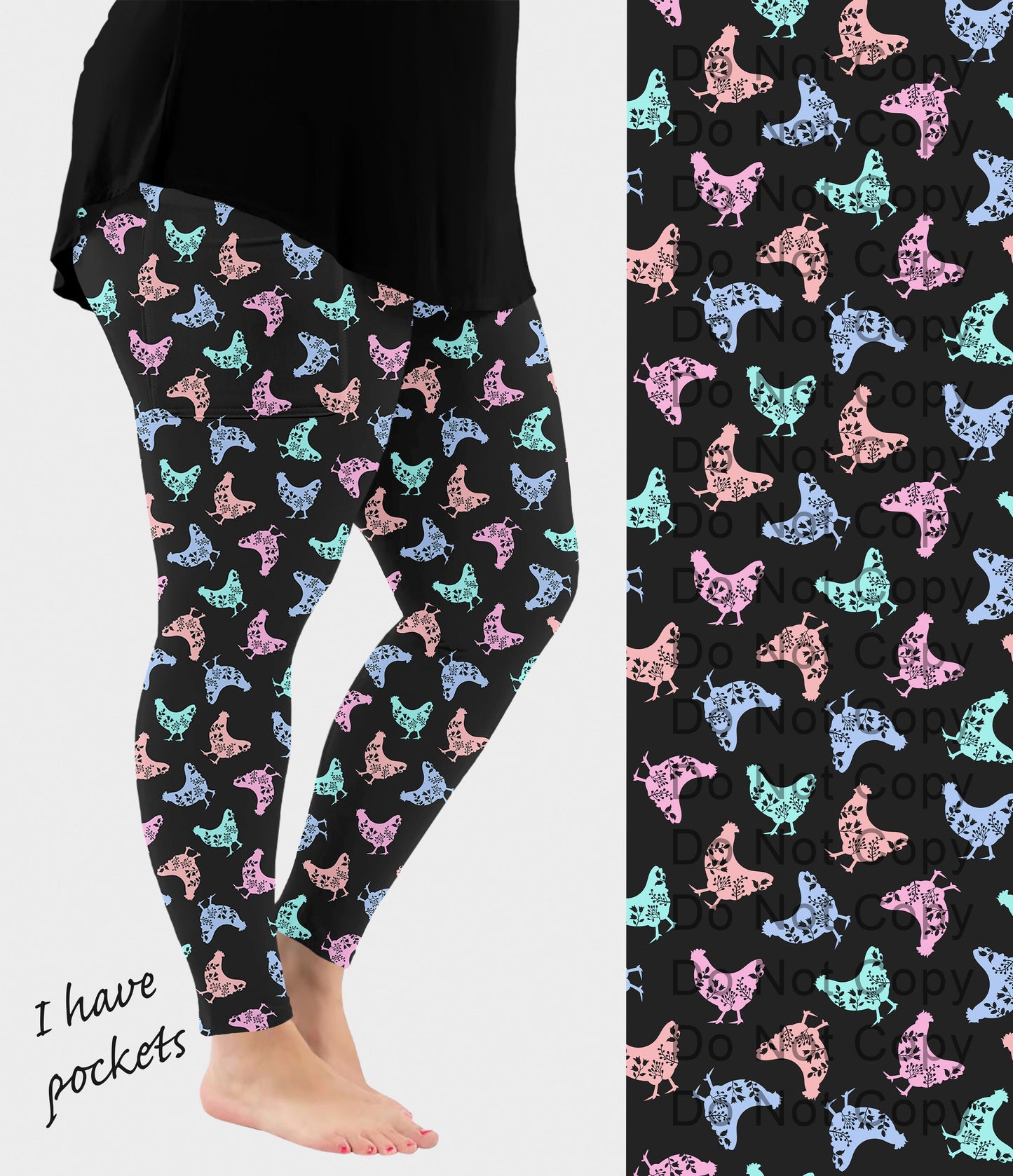 RTS - Pattern Chickens Leggings w/ Pockets