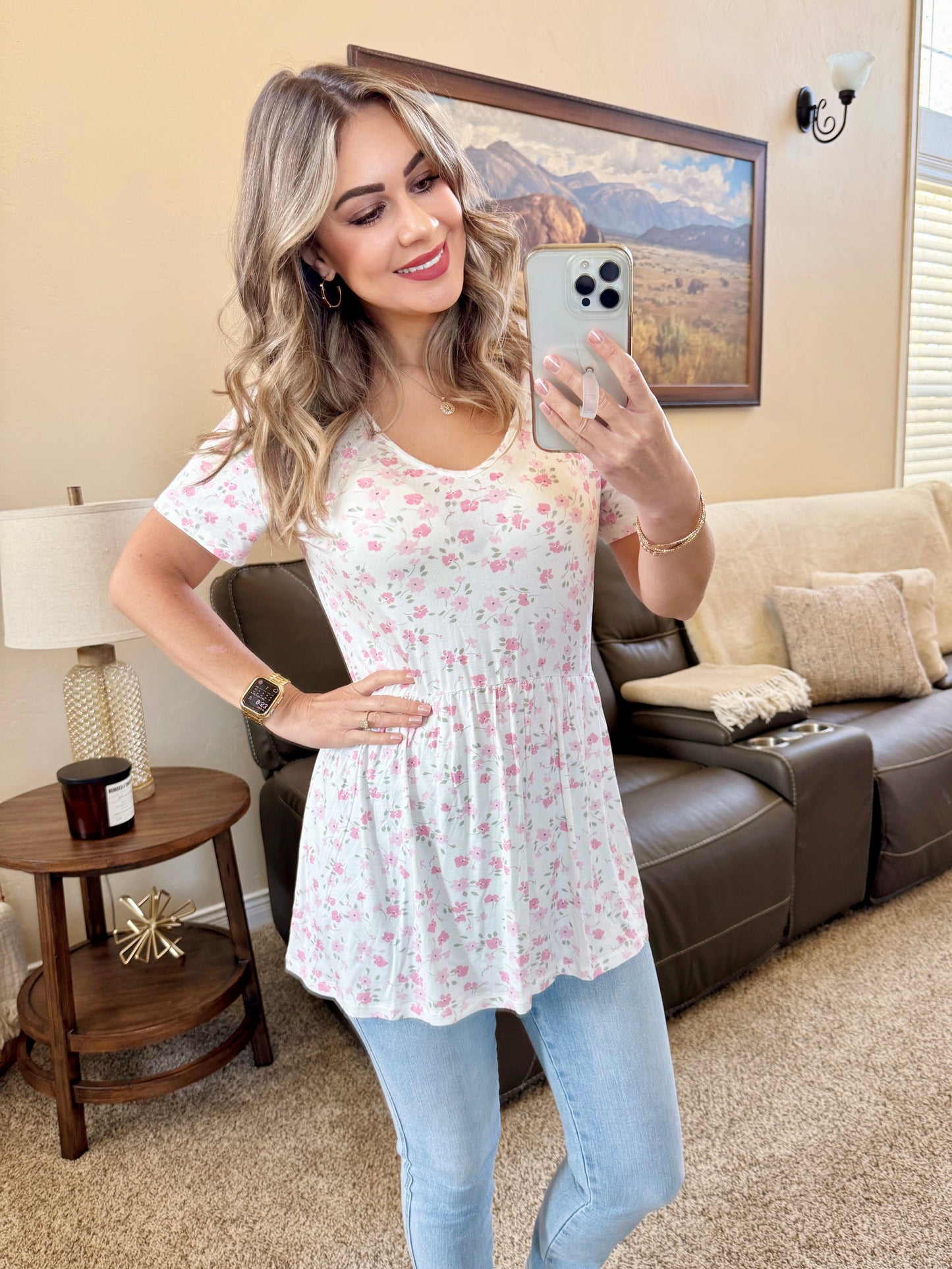 IN STOCK Sarah Ruffle Short Sleeve - Pretty in Pink Floral FINAL SALE