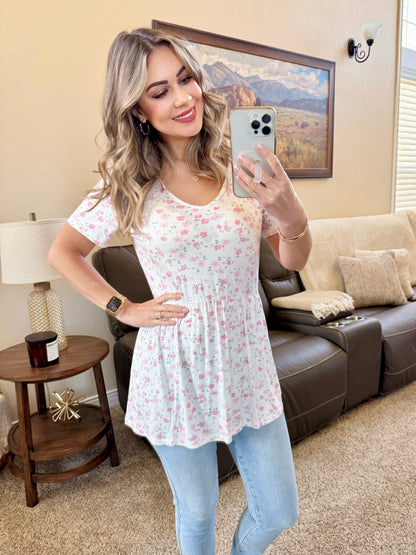 IN STOCK Sarah Ruffle Short Sleeve - Pretty in Pink Floral FINAL SALE