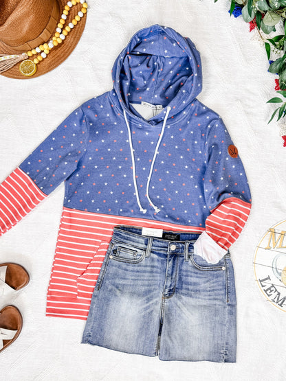IN STOCK Hailey Pullover Hoodie - Faded Navy Freedom Stars and Stripes FINAL SALE