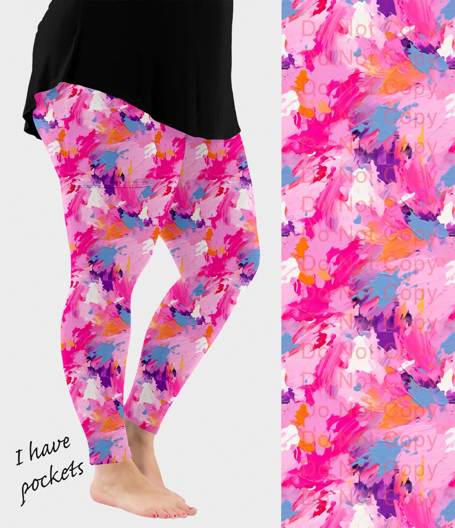 RTS - Pink Paint Splatter Leggings w/ Pockets