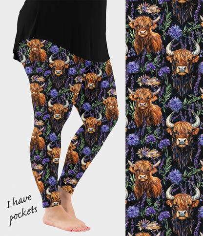 RTS - Purple Highland Cows Leggings w/ Pockets