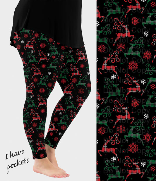 RTS - Red and Green Reindeer Leggings w/ Pockets