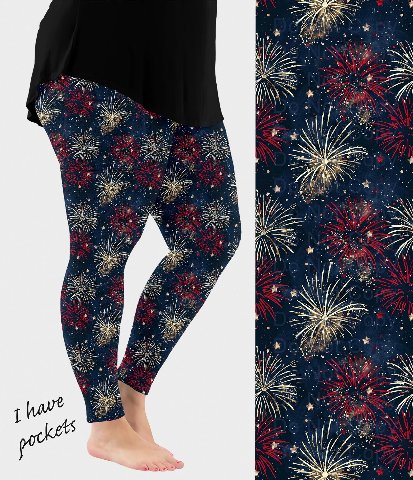 RTS - Red and Gold Fireworks Leggings w/ Pockets