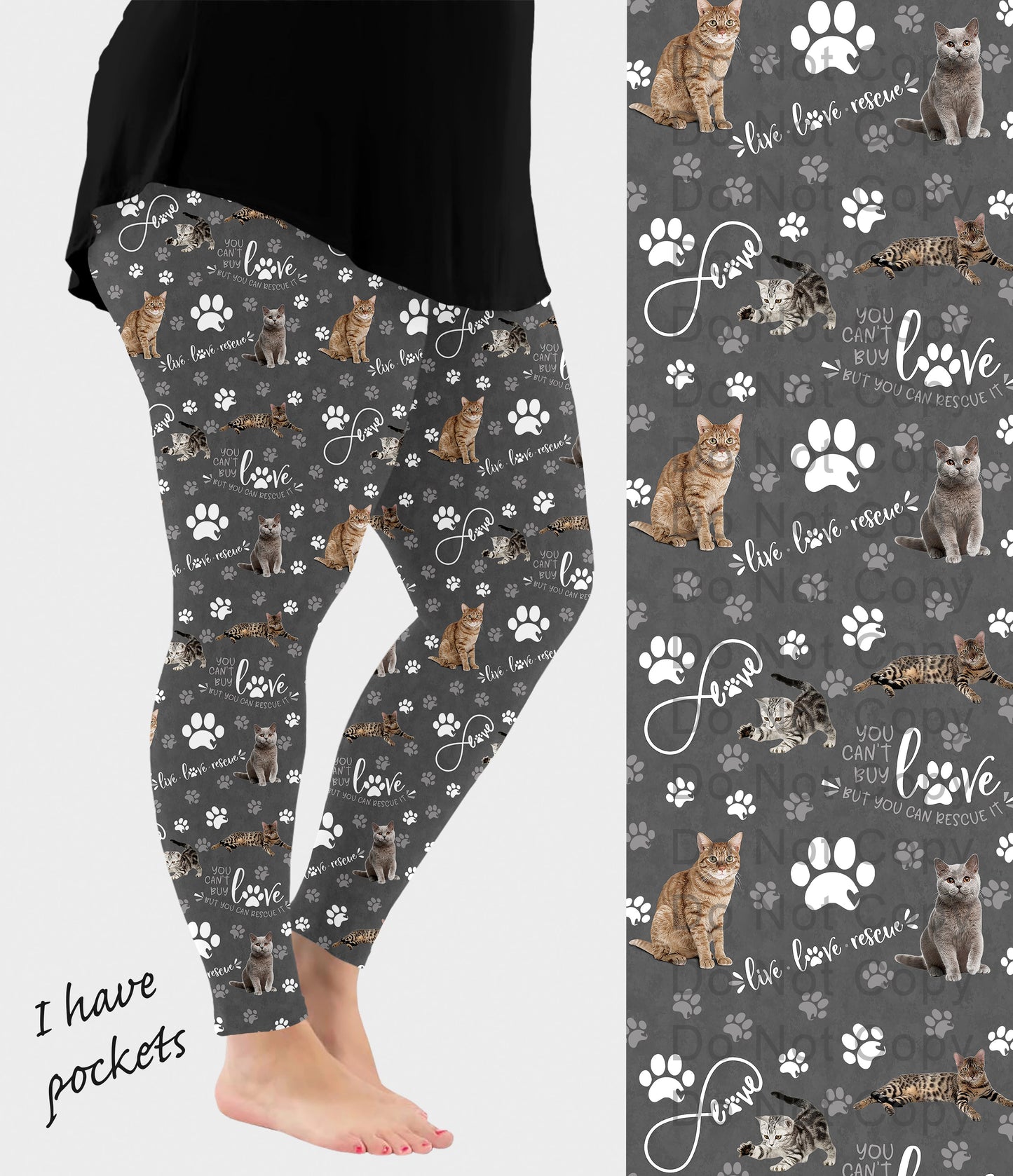 RTS - Rescue Cats Leggings w/ Pockets