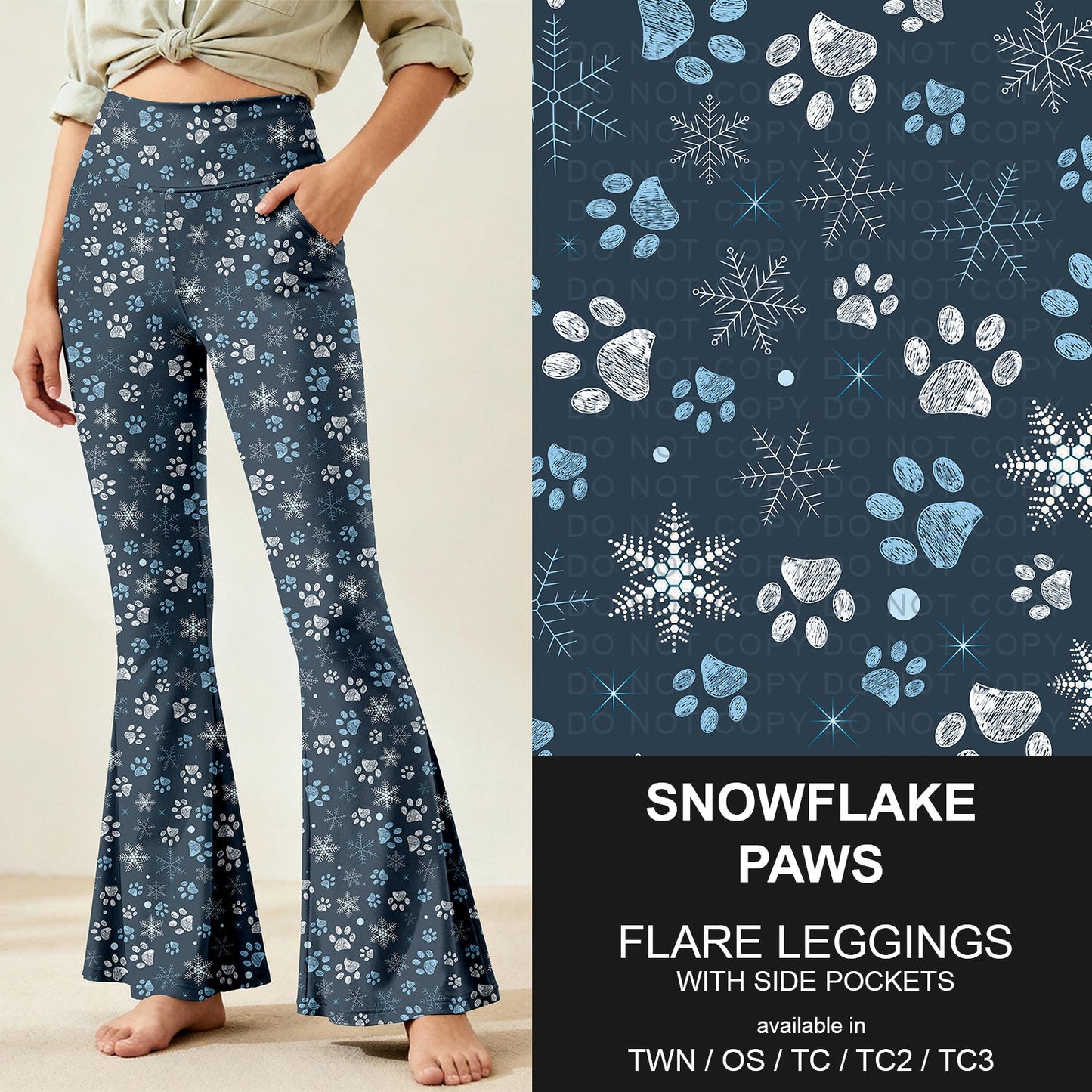 B259 - Preorder Snowflake Paws Flare Leggings (Closes 11/07. ETA: mid Jan.)