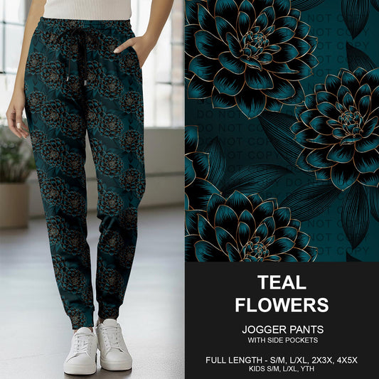 B260 - Preorder Teal Flowers Joggers (Closes 11/09. ETA mid Jan.)