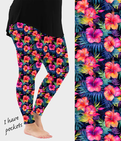 RTS - Tropical Hibiscus Leggings w/ Pockets