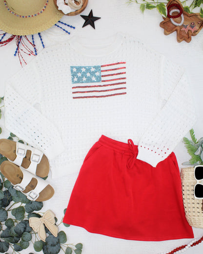 IN STOCK USA Sequin Flag Open Knit Pullover FINAL SALE