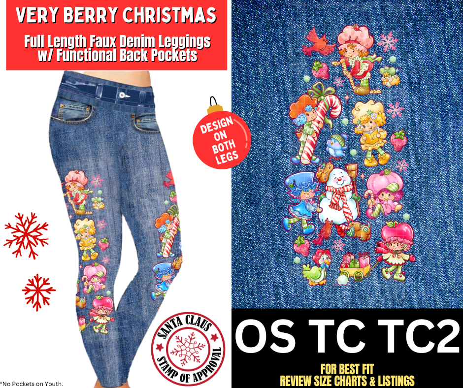 Very Berry Christmas Full Length Faux Denim w/ Side Leg Designs