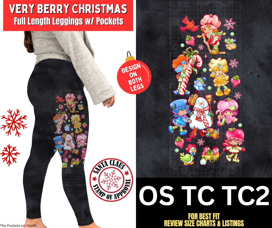 Very Berry Christmas Watercolor Leggings W/ Side Leg Designs Choose Fleece or Traditional