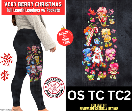 Very Berry Christmas Watercolor Leggings W/ Side Leg Designs Choose Fleece or Traditional