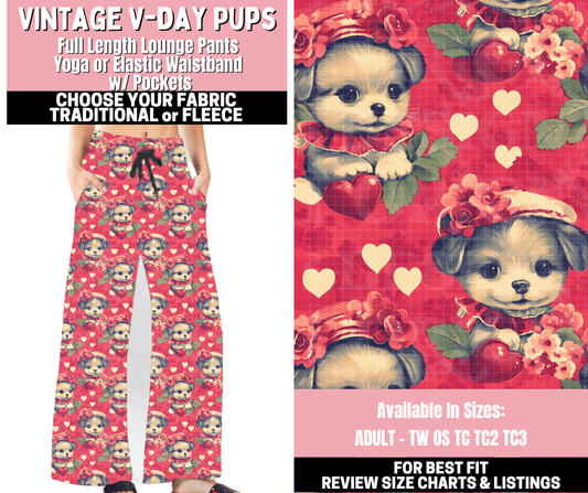 Preorder! Closes 11/12. ETA Jan. Vintage V-day Pups Lounge Pants Choose Fleece or Traditional
