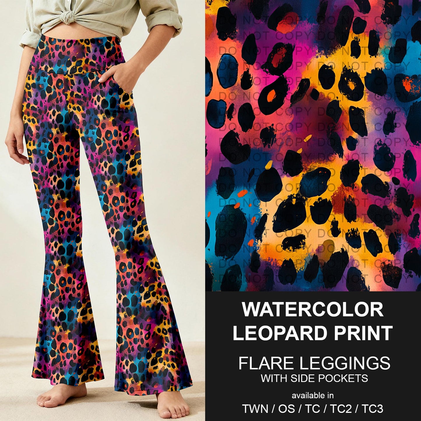 B259 - Preorder Watercolor Leopard Print Flare Leggings (Closes 11/07. ETA: mid Jan.)