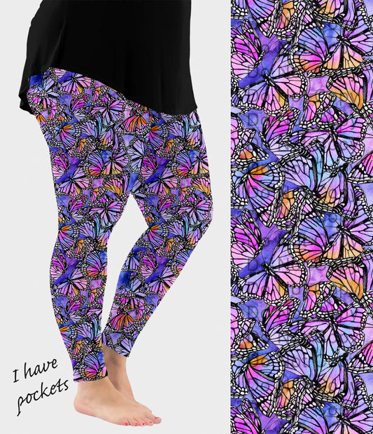 RTS - Watercolor Butterfly Leggings w/ Pockets