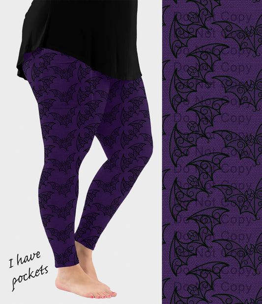 RTS - Purple Batty Lace Leggings w/ Pockets