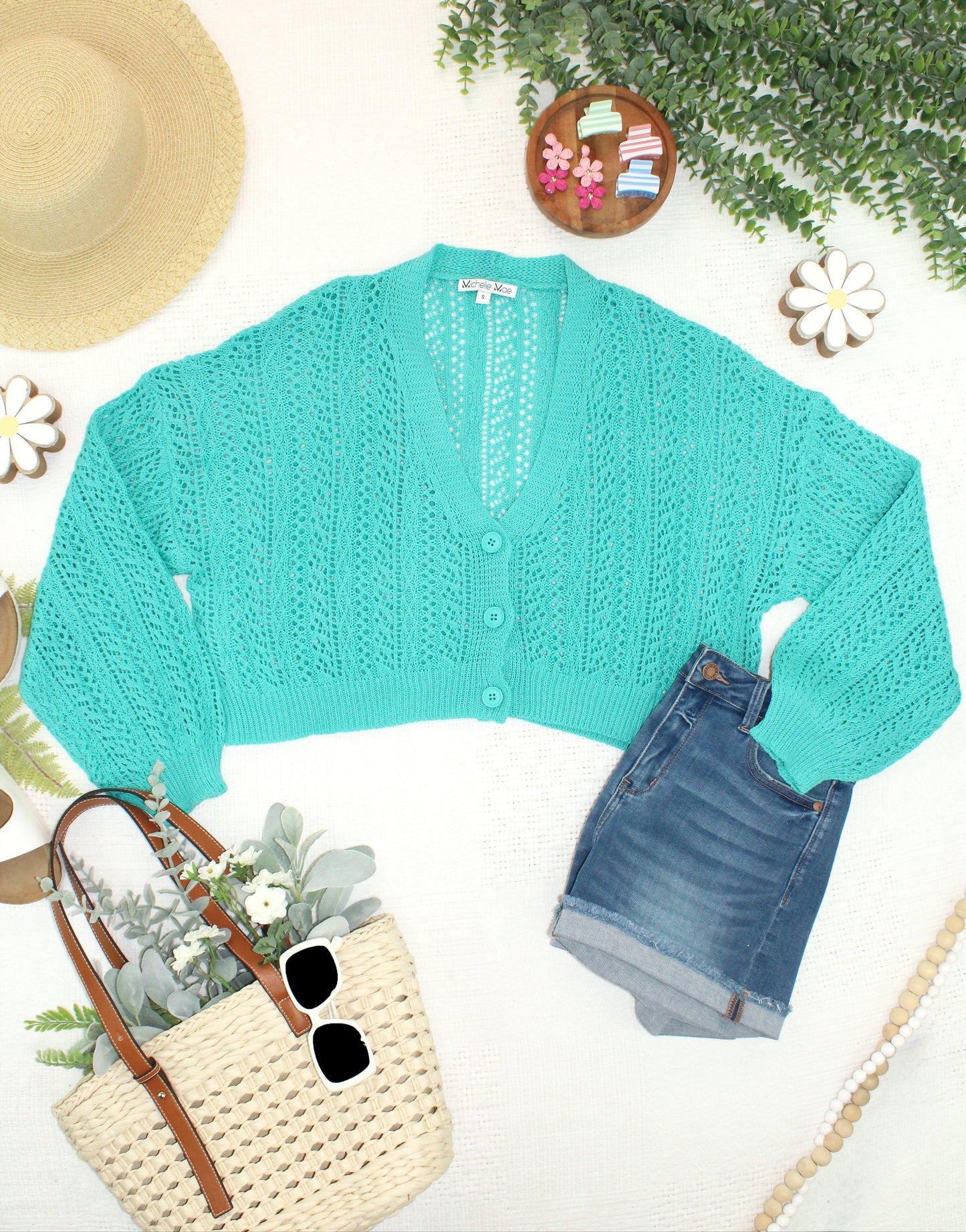 IN STOCK Callie Cropped Cardigan - Aqua FINAL SALE