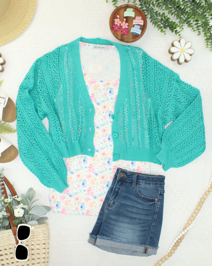 IN STOCK Callie Cropped Cardigan - Aqua FINAL SALE
