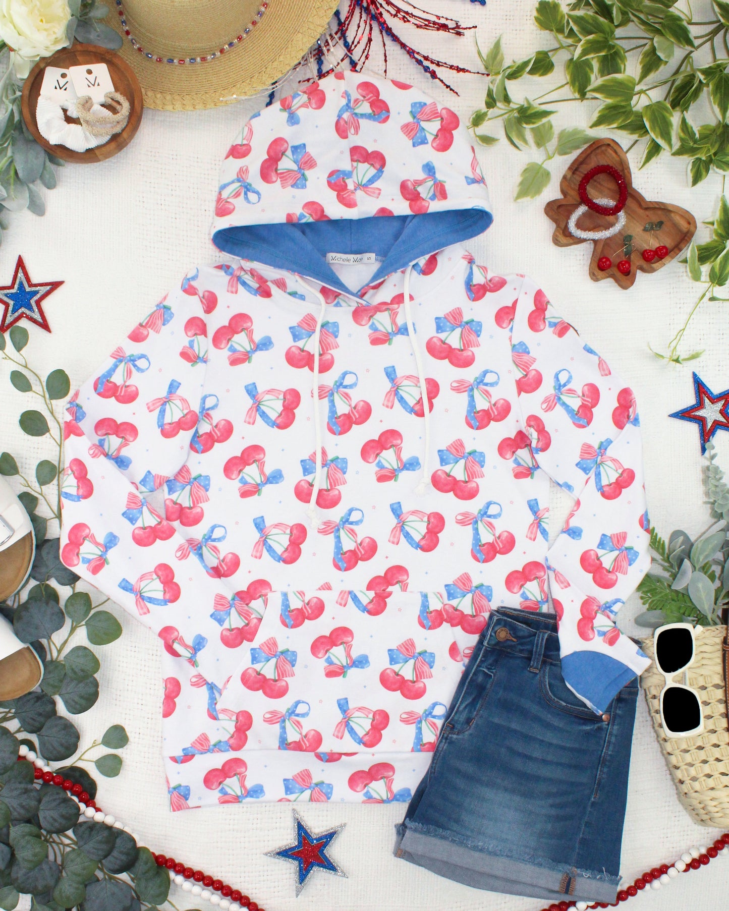 IN STOCK Hailey Pullover Hoodie - Patriotic Cherries FINAL SALE