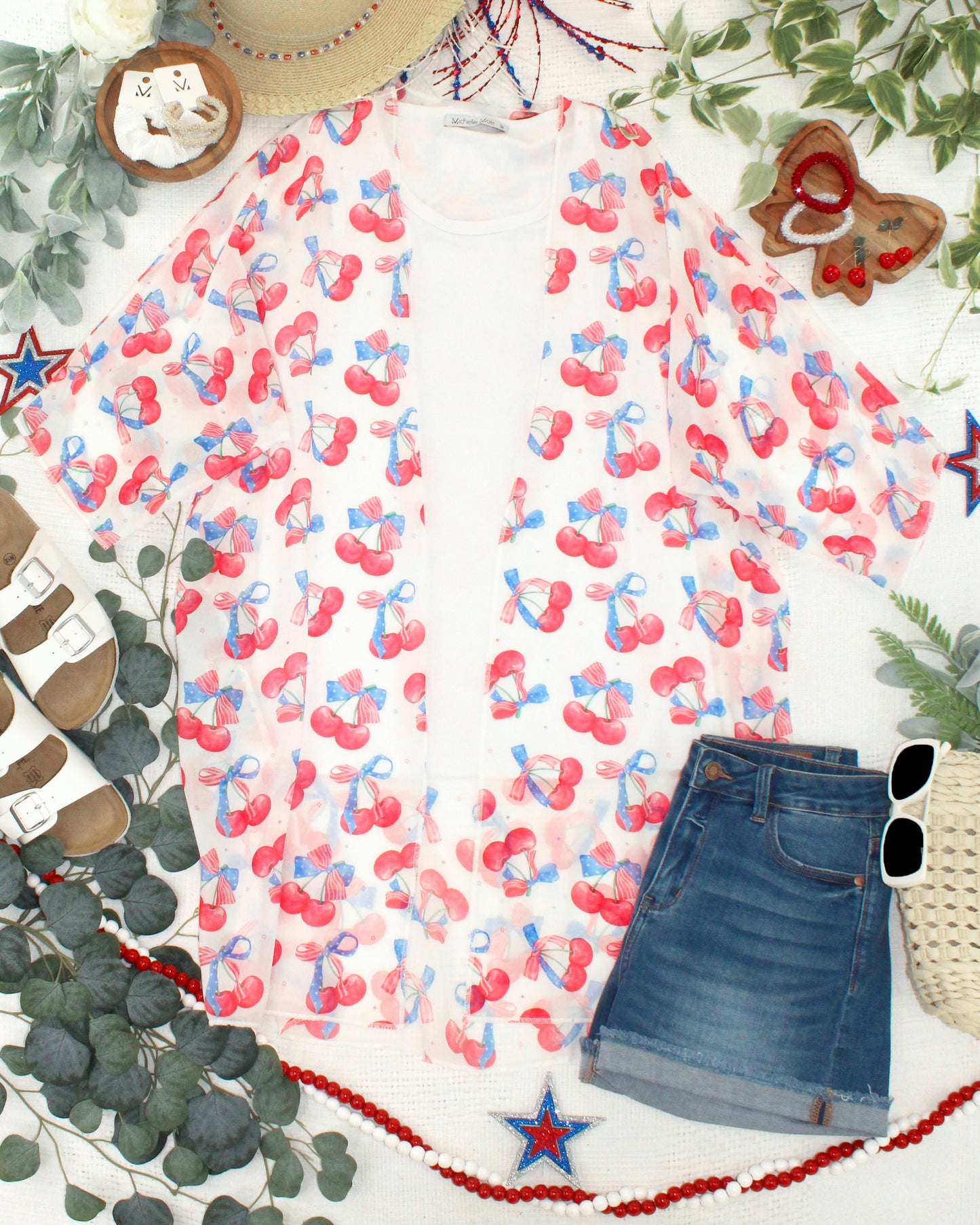 IN STOCK Patriotic Cherries Kimono FINAL SALE