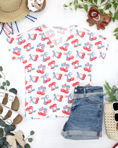 IN STOCK Chloe Cozy Top - Patriotic Cherries FINAL SALE