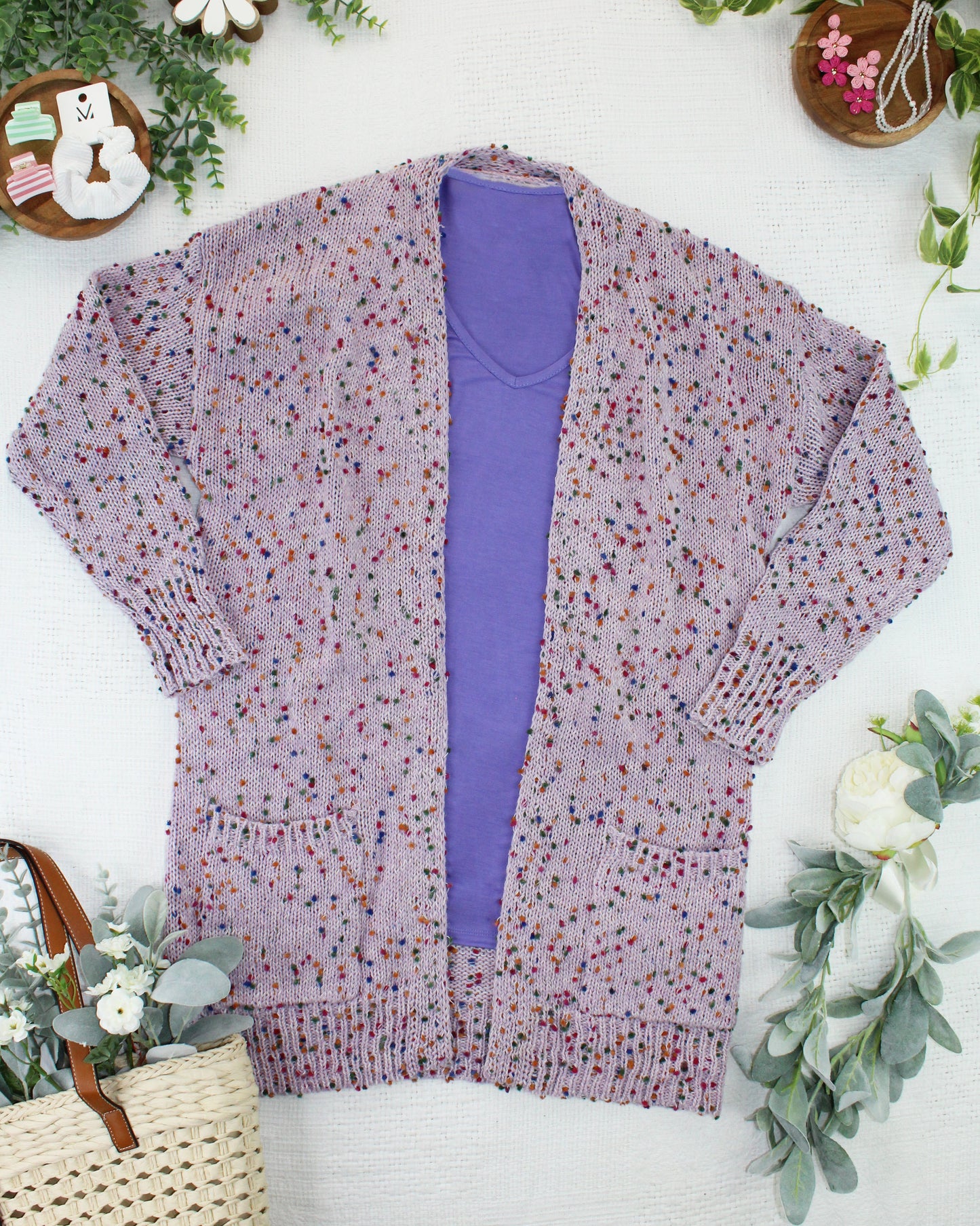 IN STOCK Carly Confetti Dot Cardigan - Lavender FINAL SALE