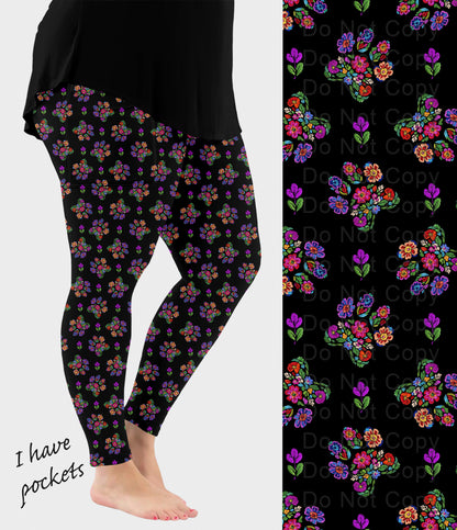 RTS - Embroidered Paws Leggings w/ Pockets