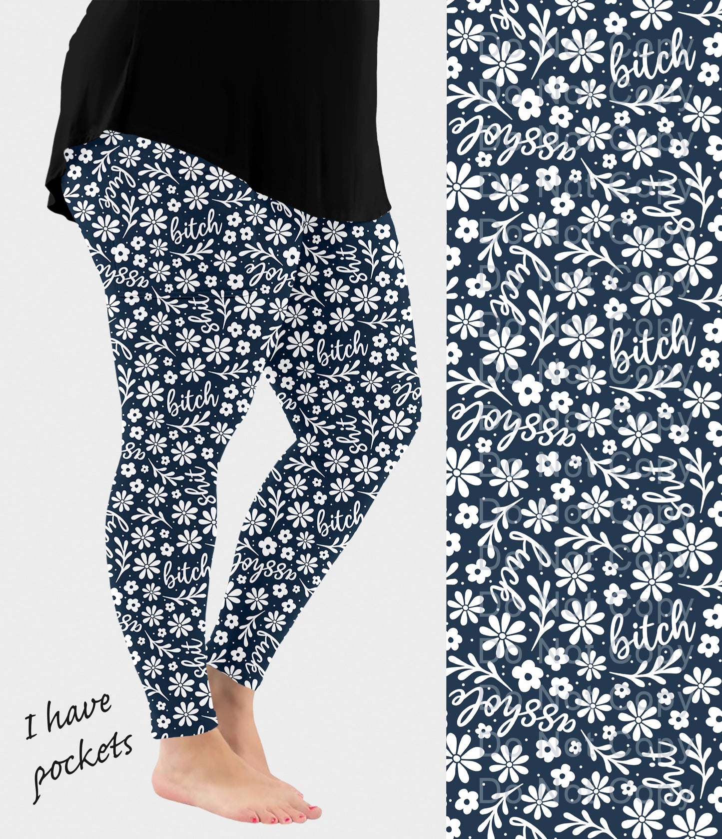 RTS - Floral Curse Words Leggings w/ Pockets