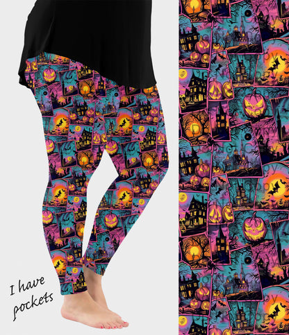 RTS - Haunted Retro Halloween Leggings w/ Pockets