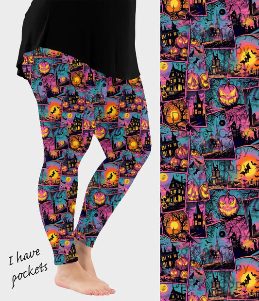 RTS - Haunted Retro Halloween Leggings w/ Pockets