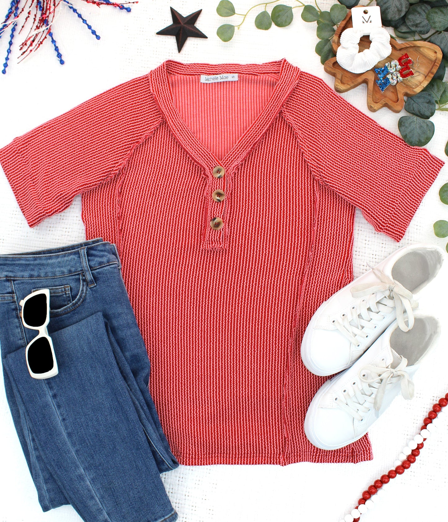 IN STOCK Juliette Button Top - Red FINAL SALE