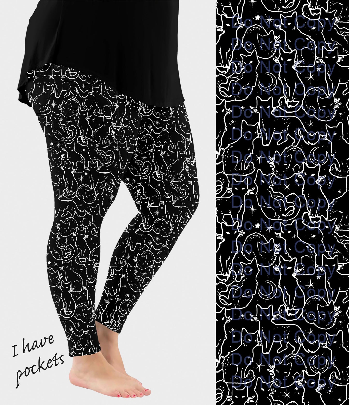 RTS - Mischievous Black Cats Leggings w/ Pockets