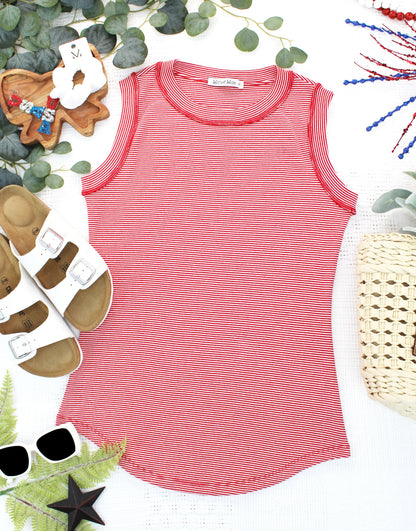 IN STOCK Morgan Micro Striped Tank - Red FINAL SALE