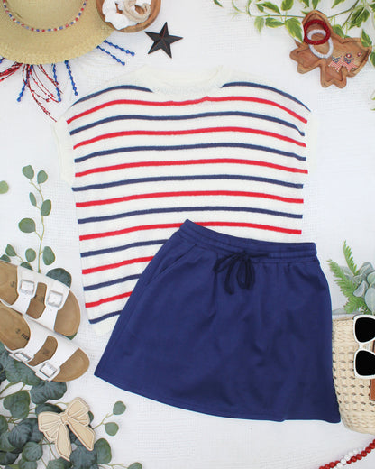 IN STOCK Red, White, and Blue Stripes Open Knit Top FINAL SALE