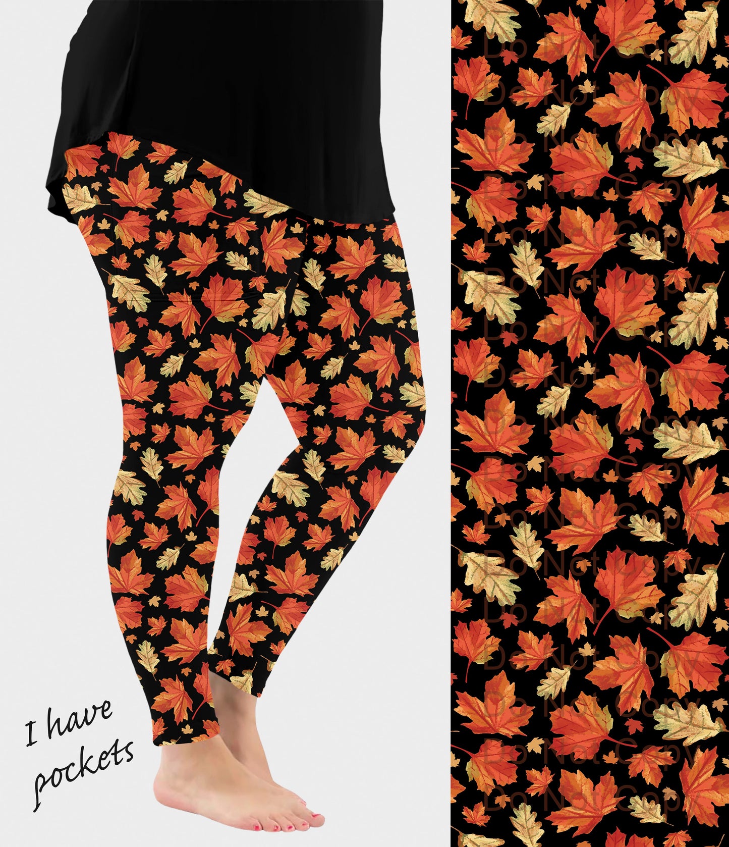 RTS - Orange Leaves Leggings w/ Pockets