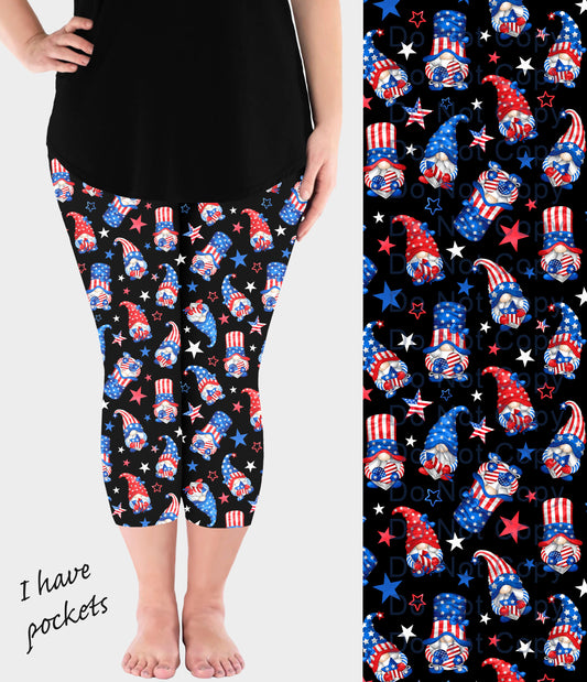 RTS - Patriotic Gnomes Capri Leggings w/ Pockets