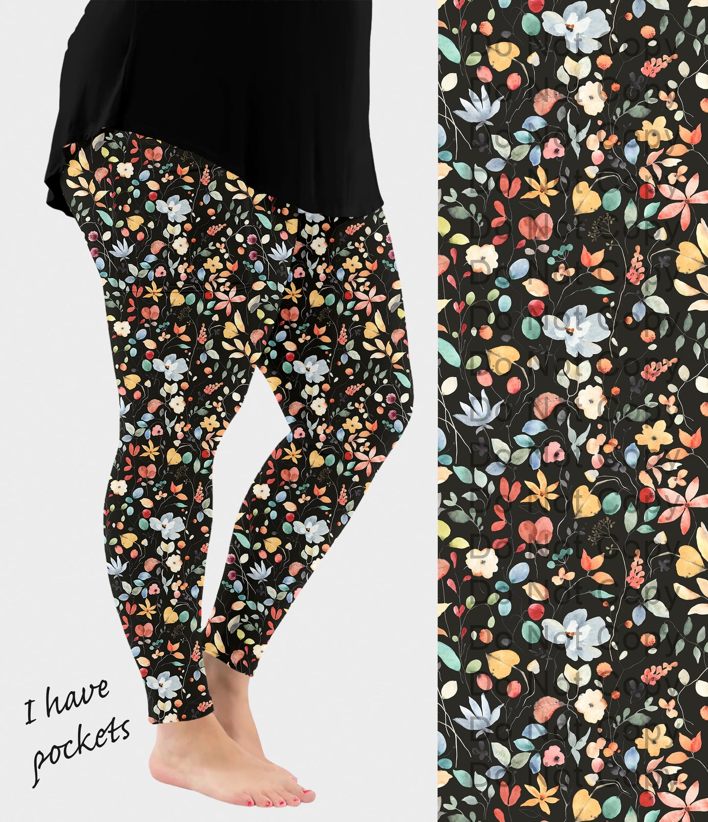 RTS - Pretty Leaves Leggings w/ Pockets