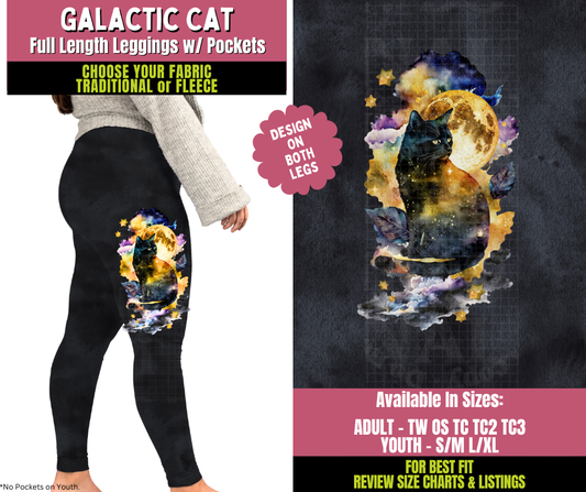 Preorder! Closes 11/5. ETA Jan. Galactic Cat Watercolor Leggings w/ Side Leg Designs Choose Fleece or Traditional